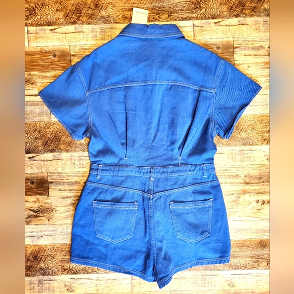 NEW Peach Love California Utility Blue Denim Jean Romper Jumpsuit Shorts Pockets - Picture 6 of 16